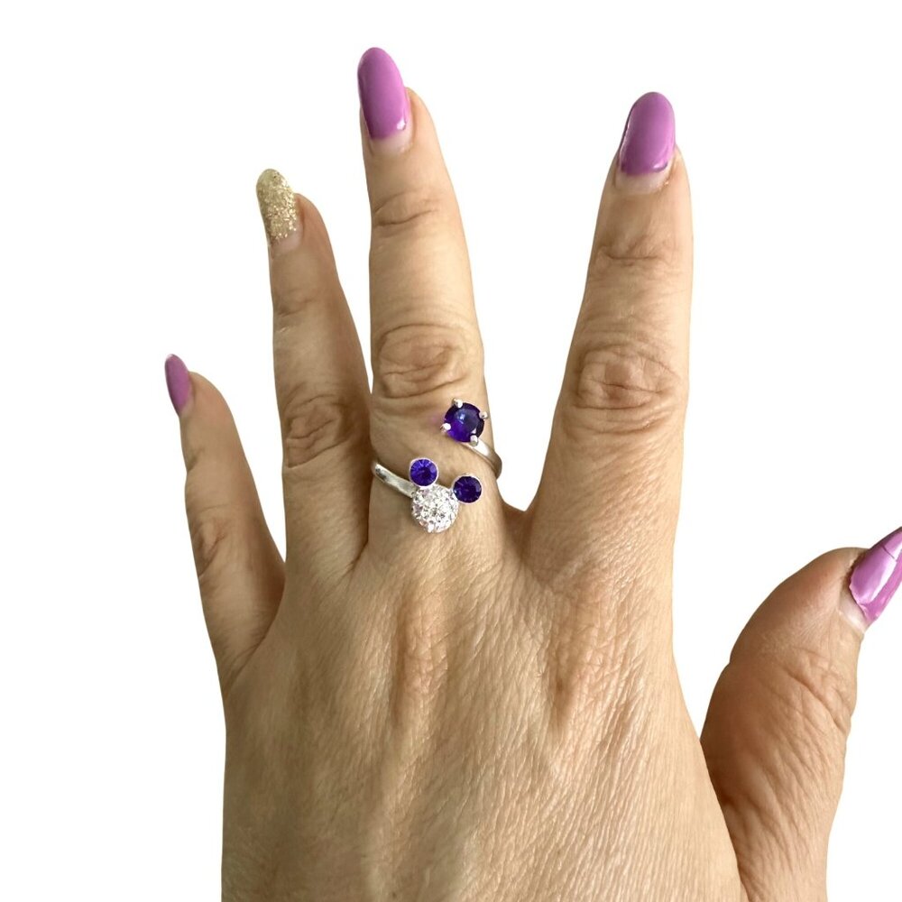 Silver 925 Ring Blue Mickey Mouse Adjustable Zircons Disney Cartoons - Picture 3 of 10